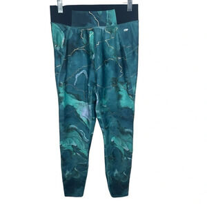Marika Blue Green Gold Lightning Marble Print Legging Size Small yoga activewear